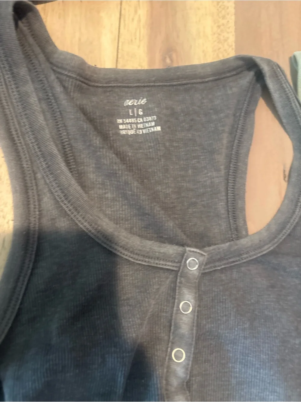 aerie Ribbed Henley Tank Top in Charcoal Gray & Sage Green